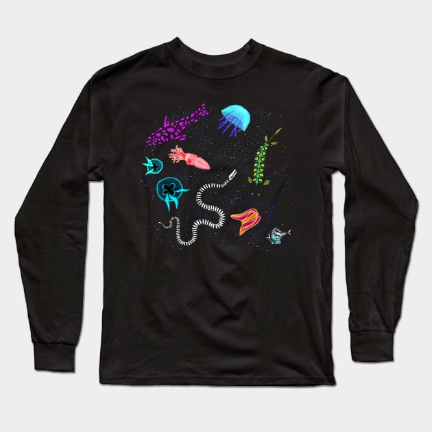 Bioluminescent Ocean Sea Creatures Long Sleeve T-Shirt by ELMayer